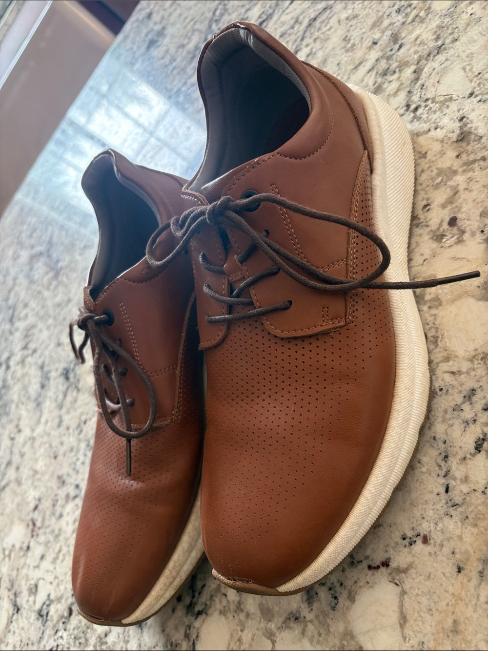 Men's Brown Perforated Leather Derby Oxfords with White Sole